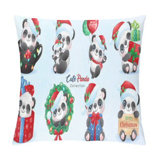 Personality  Cute Doodle Panda Set For Christmas Day With Watercolor Illustration Pillow Covers