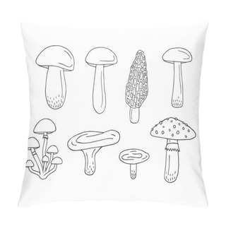 Personality  Vector Set Bundle Of Hand Drawn Doodle Sketch Mushroom Isolated On White Background Pillow Covers