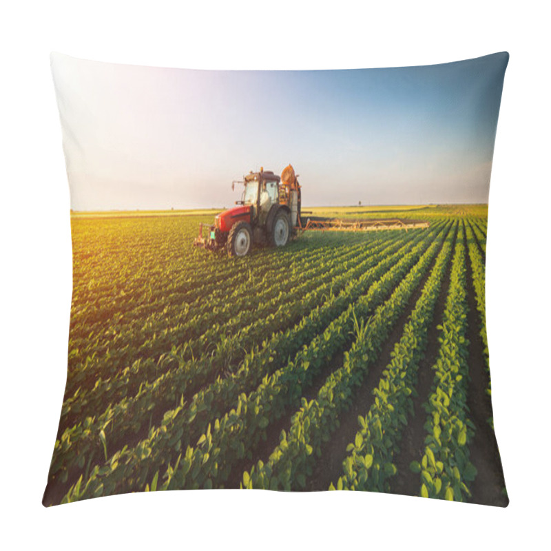 Personality  Tractor spraying soybean field at spring pillow covers