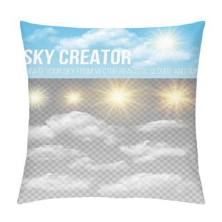 Personality  Sky Creator. Set Realistic Clouds And Sun. Vector Illustration Pillow Covers
