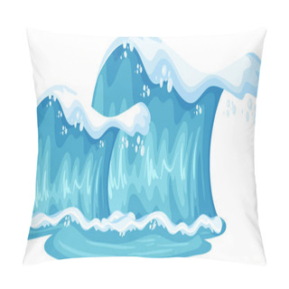 Personality  Giant Blue Ocean Waves Cartoon Isolated Illustration Pillow Covers