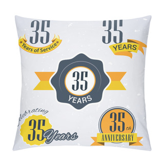 Personality  35 Years Of Service, 35 Years . Celebrating 35 Years , 35th Anniversary - Set Of Retro Vector Stamps And Seal For Business Pillow Covers