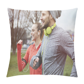 Personality  Fitness Couple Jogging Outdoors Pillow Covers