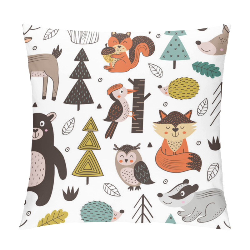 Personality  Seamless Pattern With Forest Animals On White Background Scandinavian Style - Vector Illustration, Eps Pillow Covers