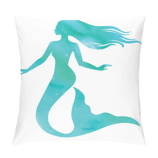 Personality  Mermaid, Watercolor Vector Silhouette Illustration Isolated On White Background. Pillow Covers