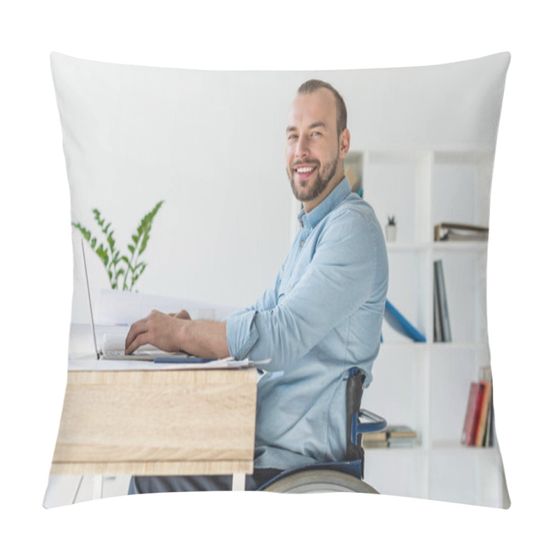 Personality  Hadicapped Businessman With Laptop Pillow Covers