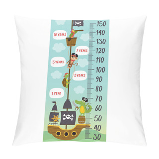 Personality  Growth Measure With Pirates Animals On Ship - Vector Illustration, Eps Pillow Covers