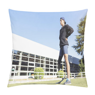 Personality  Portrait Of Disabled Man Athlete With Leg Prosthesis. Pillow Covers