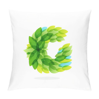 Personality  G Letter Logo Formed By Watercolor Fresh Green Leaves. Pillow Covers