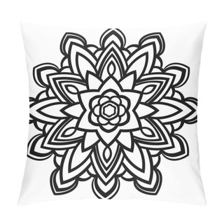 Personality  Top View Of Black Fantasy Flower. Linear Floral Shape. Large Head Of A Flower. Ornamental Geometric Mandala Isolated On White Background. Geometric Circle For Coloring Book. Vector Illustration. Pillow Covers
