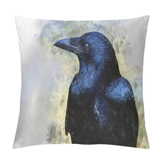 Personality  Watercolor Painting Of A Single Crow Closeup On Vintage Background  Pillow Covers