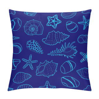 Personality  Vector Blue Pattern Of Sea Shells, Stars, Stones Pillow Covers