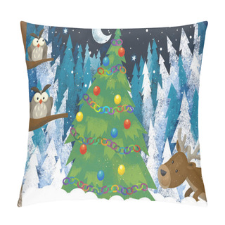 Personality  Winter Scene With Forest Animal Santa Claus Animal In The Forest Pillow Covers