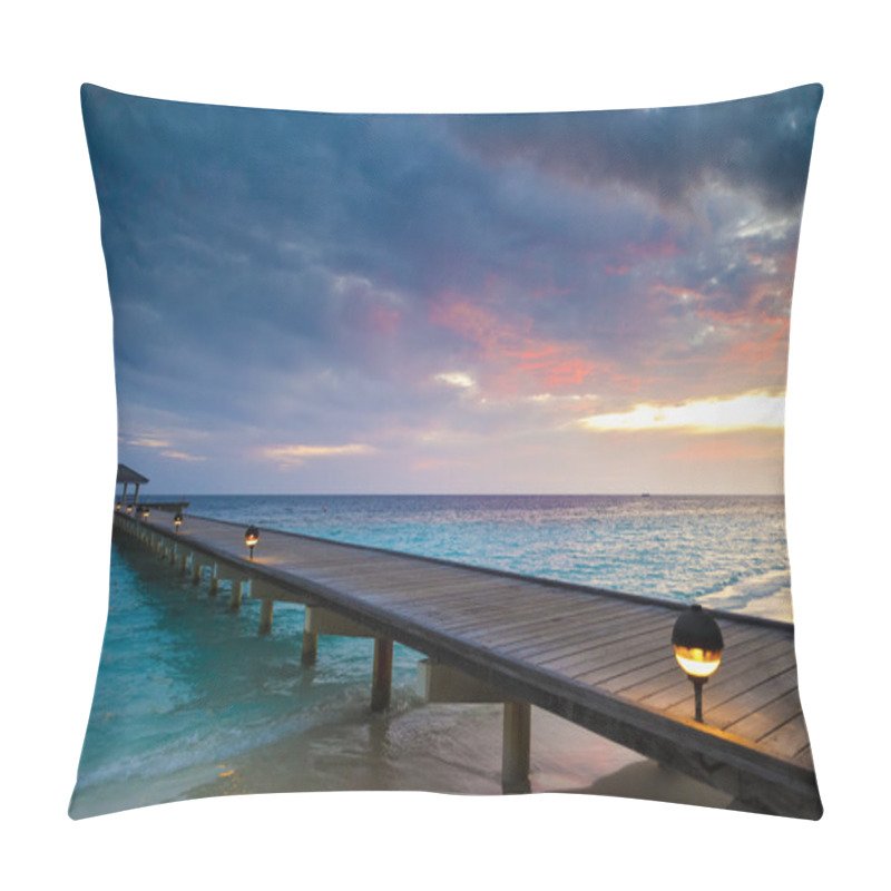 Personality  Awesome vivid sunset over the jetty in the Indian ocean. pillow covers