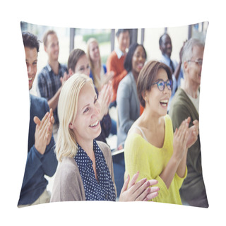 Personality  Multiethnic Cheerful People Applauding Pillow Covers