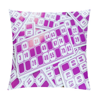 Personality  Top View Of Purple Lottery Tickets With Numbers On Surface  Pillow Covers