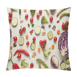 Personality  Top View Of Cutlery, Vegetables And Seeds On White Surface Pillow Covers