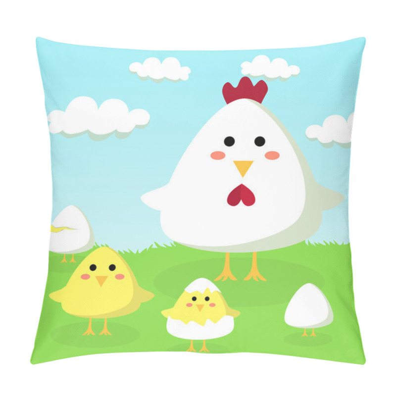 Personality  Chicken, Chick, and Egg in Field pillow covers