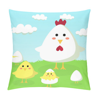 Personality  Chicken, Chick, And Egg In Field Pillow Covers