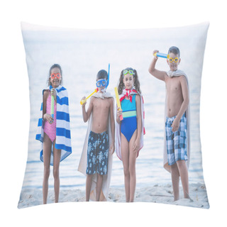 Personality  Multicultural Kids In Swimming Masks With Toys Pillow Covers