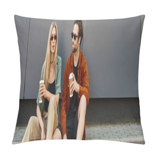 Personality  A Couple, Exuding Sexiness And Romance, Sit Closely Together On A Curb In An Urban Setting. Pillow Covers