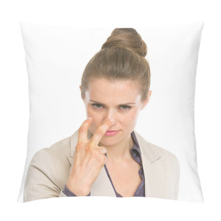 Personality  Serious Business Woman Showing Watching You Gesture Pillow Covers