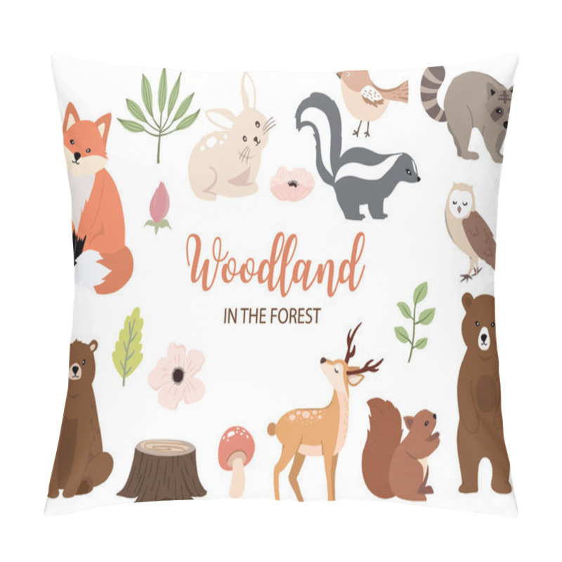 Personality  Cute Woodland Object Collection With Bear,rabbit,fox,skunk,mushr Pillow Covers
