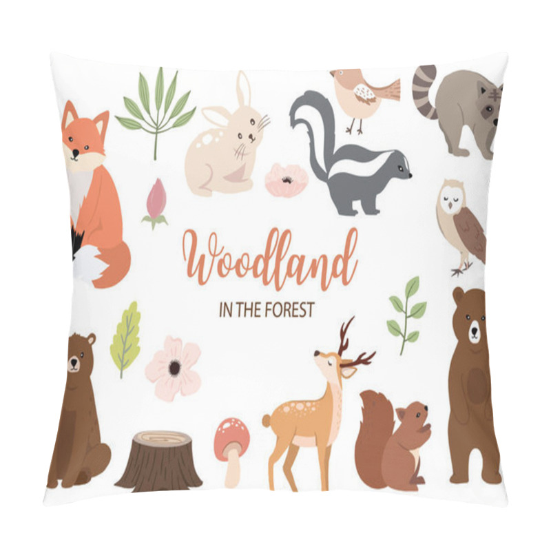 Personality  Cute woodland object collection with bear,rabbit,fox,skunk,mushr pillow covers