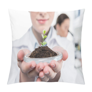 Personality  Female Scientist With Green Plant Pillow Covers