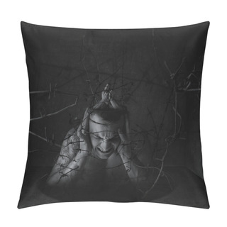 Personality  Surreal Portreat. Pain, Helplessness And Inaction Pillow Covers