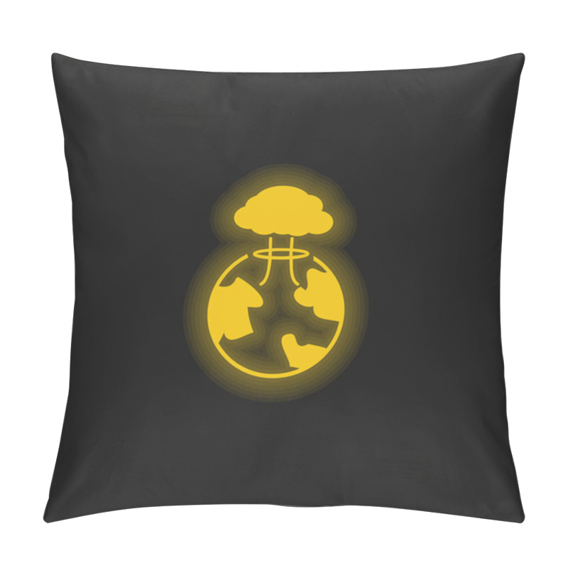 Personality  Bomb Exploding On Earth yellow glowing neon icon pillow covers