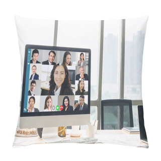 Personality  Video Call Business People Meeting On Virtual Workplace Or Remote Office Pillow Covers
