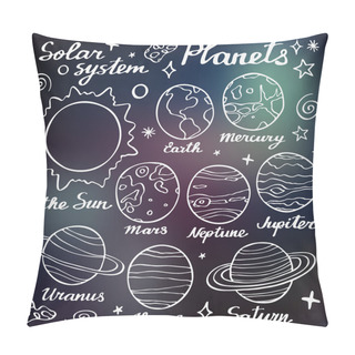 Personality  Planets Set. Hand-drawn Cartoon Collection Of Solar System Planets. Doodle Drawing. Pillow Covers
