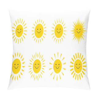 Personality  Set Of Cute Smiling Suns. Smile Sun. Emoji. Summer Sun. Vector Illustration. Pillow Covers