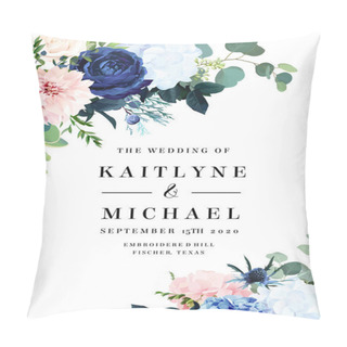 Personality  Classic Blue Rose, White Hydrangea, Ranunculus, Dahlia, Thistle Flowers, Emerald Greenery Pillow Covers