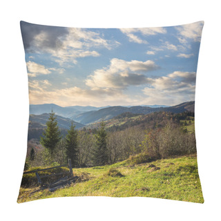 Personality  Fence On Hillside Meadow In Mountain Pillow Covers