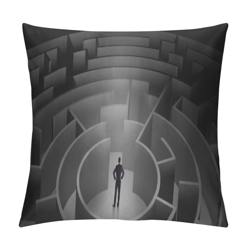 Personality  Businessman Choosing Between Entrances In A Middle Of A Dark Maze Pillow Covers