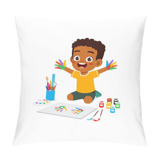 Personality  Little Kid Make Painting With Hand Stamp Pillow Covers