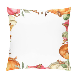 Personality  Colored Pumpkins, Autumn Leaves. Watercolor Rectangular Frame Pillow Covers