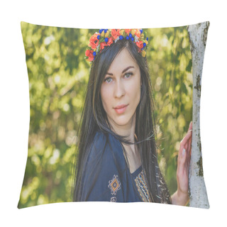 Personality  European Woman In Ethnic Fashionable Style. Concept Of Women Collection Of Clothes  Pillow Covers