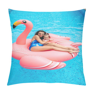 Personality  Woman And Gorl On A Pink Flamingo Air Mattress Pillow Covers