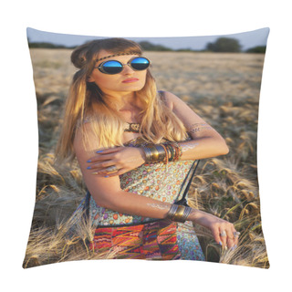 Personality  Beautiful Hippie Girl At Sunset Pillow Covers