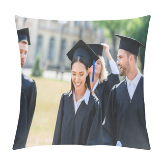 Personality  Smiling Young Graduated Students In Capes On University Garden Pillow Covers