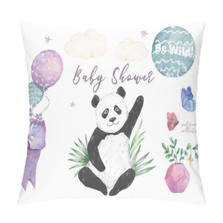 Personality  Baby Panda Collection. Cute Little Pandas With Mom. The Illustrations Are Decorated With Floral Elements Pillow Covers