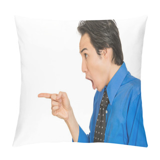 Personality  Young Shocked Man Pointing Index Finger At Something Stunned  Pillow Covers