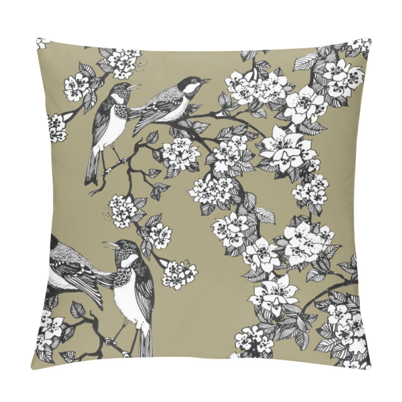 Personality  Birds on tree spring twigs pillow covers