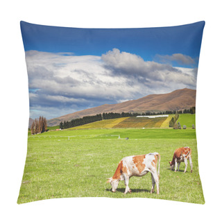 Personality  Grazing Cows At Green Field Pillow Covers