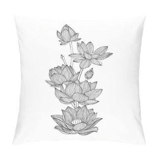 Personality  Engraving Hand Drawn Illustration Of Lotus Flower Bouquet Pillow Covers