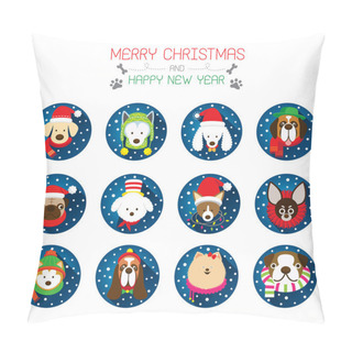 Personality  Flat Icons Set: : Christmas, Various Dog Breeds Pillow Covers