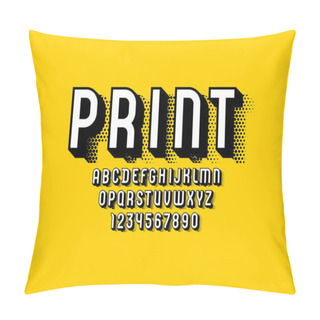 Personality  3d Font, Trendy Graphic Alphabet, Modern Letters And Numbers With Halftone Effect, Vector Illustration 10EPS Pillow Covers